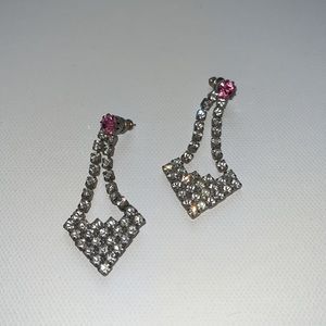 Vintage crystal earrings with pink accent stone